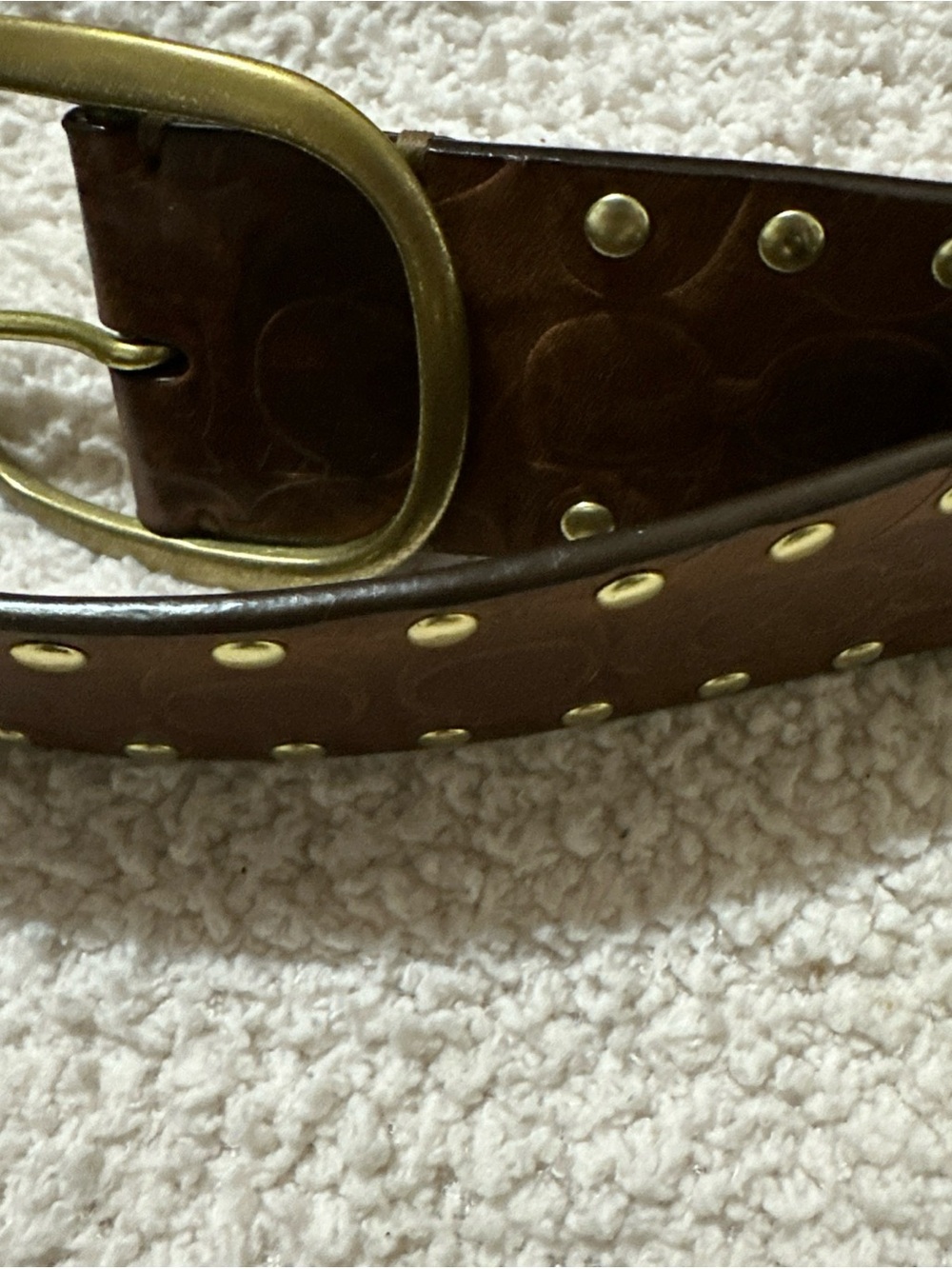 Vintage Signature Coach Wide Leather Brown Belt With Gold Studs,M - Picture 2 of 6